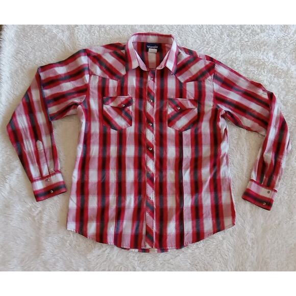Wrangler Red and Black Plaid Long Sleeve Western Shirt Size XL - Picture 1 of 7